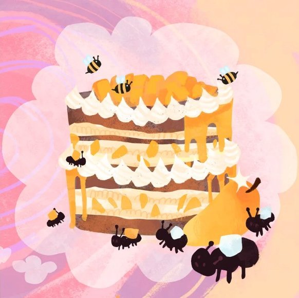 Inside Panda and the Tasty Adventure: a towering cake